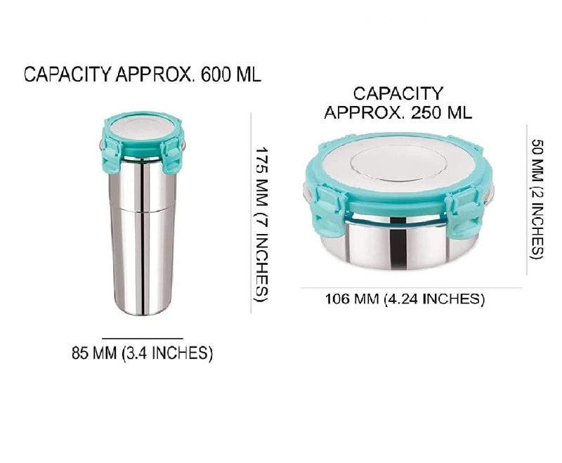 FLOMERO Stainless Steel Leak Proof Click and Seal Lock Air Tight Tiffin Lunch Container Glass RustFree Lunch Box Easy Grip Easy to Carry Travel Fusion 600250ml - Image 2