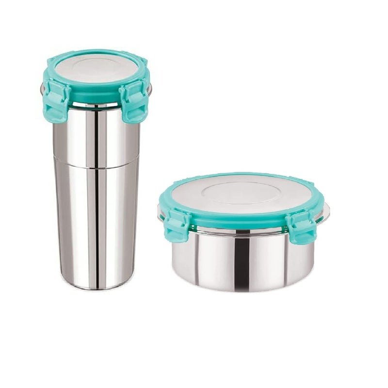 FLOMERO Stainless Steel Leak Proof Click and Seal Lock Air Tight Tiffin Lunch Container Glass RustFree Lunch Box Easy Grip Easy to Carry Travel Fusion 600250ml - Image 1