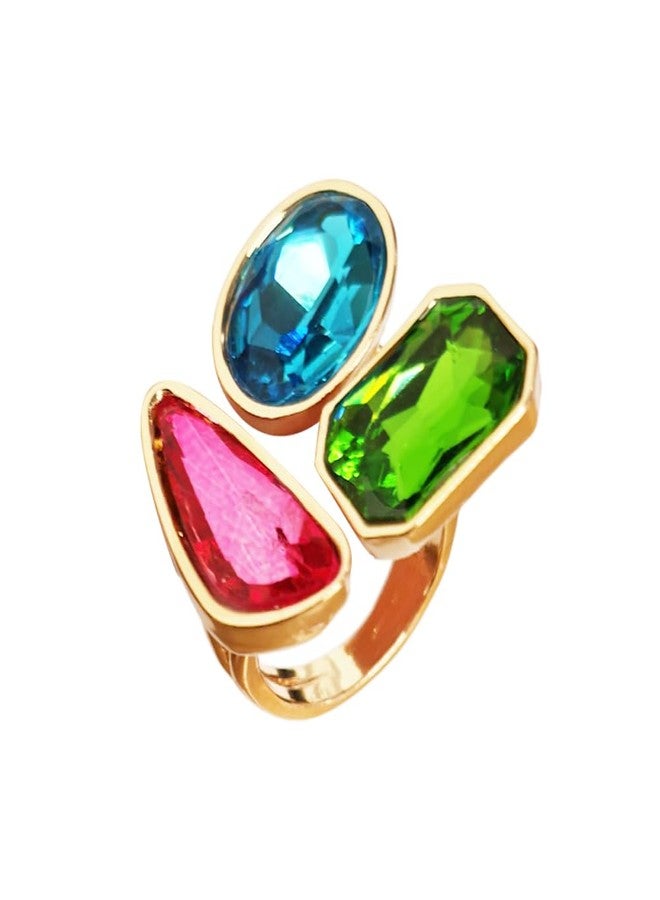 OIDIMS Fashion Tricolor Rhinestone Geometric Statement Rings for Women Adjustable Gold-Tone Plated Stacking Finger Rings Vintage Cubic Zircon Wedding Band Cocktail Party Boho Jewelry Accessories - Image 1