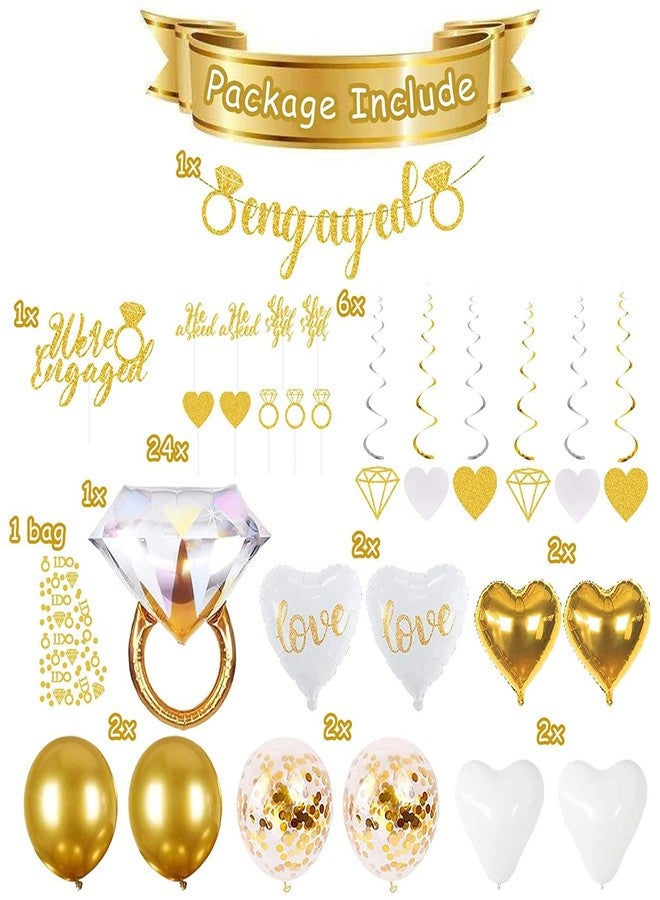 ANTING Sparkly Gold Engagement Decorations - Engaged Banner, Cake Decorations, Confetti, Ring Balloons for Wedding Party Decor - Image 5