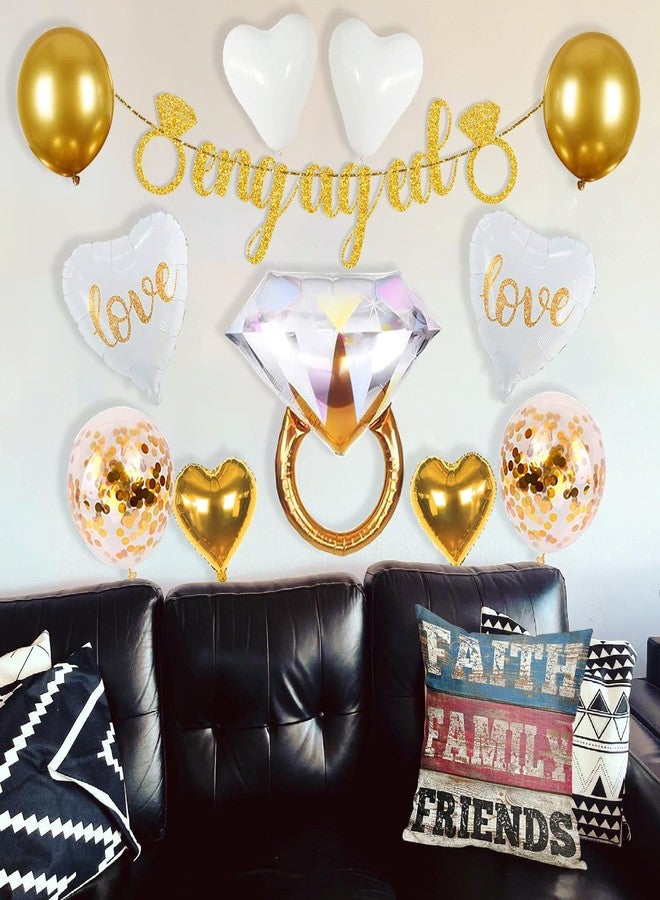 ANTING Sparkly Gold Engagement Decorations - Engaged Banner, Cake Decorations, Confetti, Ring Balloons for Wedding Party Decor - Image 4
