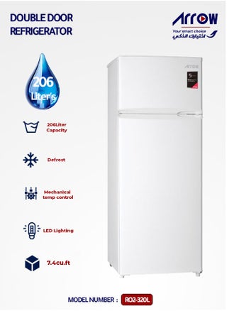 206 liters Double Door Refrigerator, 7.4 Cubic Feet, Defrost Refrigerator, White color, Energy Saving ,Inside LED lighting, Model Name: RO2-320L - pzsku/Z89AF752702F21ECDB33FZ/45/1741520423/e5acabae-a55e-4a7c-b109-d7018b38e6eb