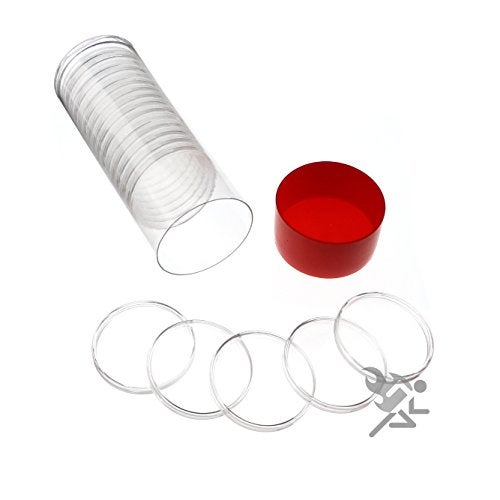 OnFireGuy Plastic Capsule Tube with 20 AirTite Coin Holders, Red Lid, Coin Storage Tube & Holders for 1oz Silver Eagle, Panda, Libertad, Kangaroo - Image 1