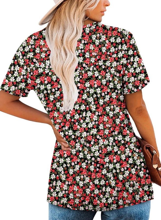 ROSELINLIN Womens Short Sleeve Shirts V Neck Blouse Button Shirts Casual Summer Tops S-3XL, Redwhite, XL - Image 4