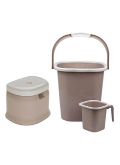 Regalo Regalo Solid Coloured Square Funk Bucket Set (Bucket + Mug + Stool) (Brown, 25Ltr)  - Image 1