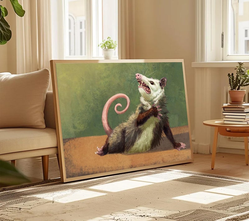 TUTENG Unframed Funny Opossum Wall Art Humor Opossum Painting Picture Wall Decor Quirky Animal Poster Print Artwork for Living Room Bedroom Home Office Home Decroation 12x16in Unframed - Image 3