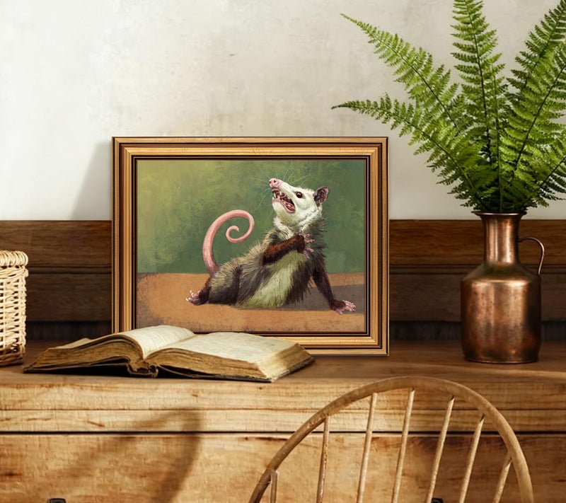 TUTENG Unframed Funny Opossum Wall Art Humor Opossum Painting Picture Wall Decor Quirky Animal Poster Print Artwork for Living Room Bedroom Home Office Home Decroation 12x16in Unframed - Image 4