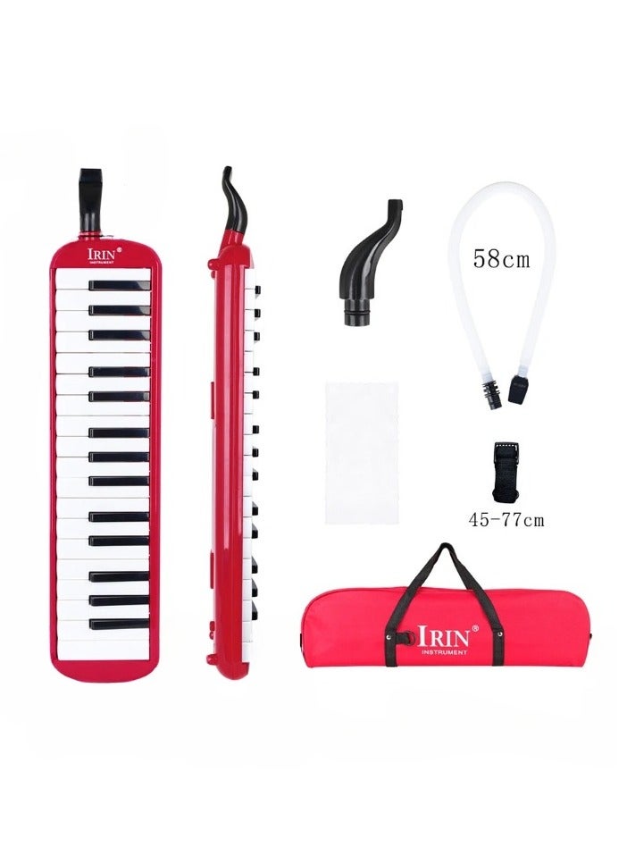 آيرين 32 مفتاحًا لآلة البيانو الموسيقية، أداة اللعب في الفصل الدراسي مع أنبوب نفخ للفم، جهاز فم هارمونيكا متين مع حقيبة حمل، قطعة لسان لوحة المفاتيح لمحبي الموسيقى المبتدئين، (أحمر) - Image 1