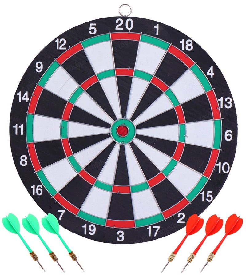 STRIVE FIT Double-Sided Dart Board Set with 6 Steel Tip Darts – Staple-Free, Paper Wound Target for Adults & Kids, Indoor Outdoor Dart Game for Man Cave, Office, Game Room & Family Fun (17 Inch) - Image 1