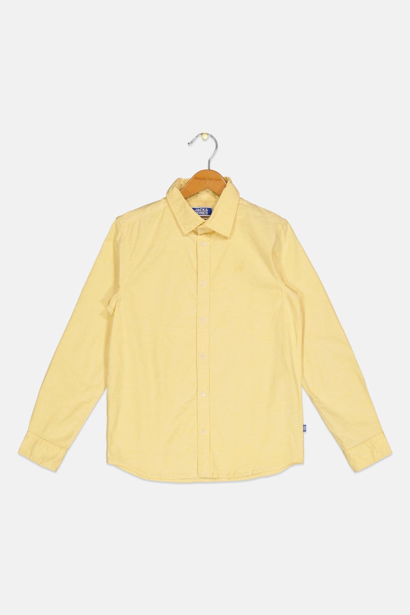 Jack Jones Kids Boy Long Sleeve Embroidered Logo Casual Shirt, Yellow  - Image 1