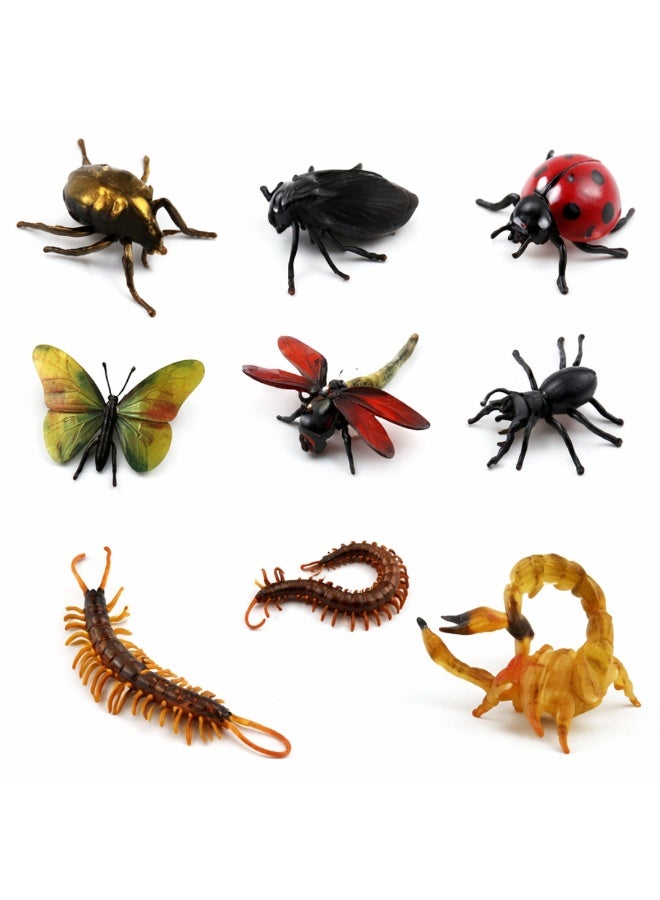 9 PCS Kids Insect Toy Set Realistic Bugs & Reptiles Figures, Educational Learning Animal Playset with Butterfly Ladybug Dragonfly Scorpion Centipede, Plastic Mini Jungle Safari Toys for Boys Girls, STEM Montessori Toy Gift