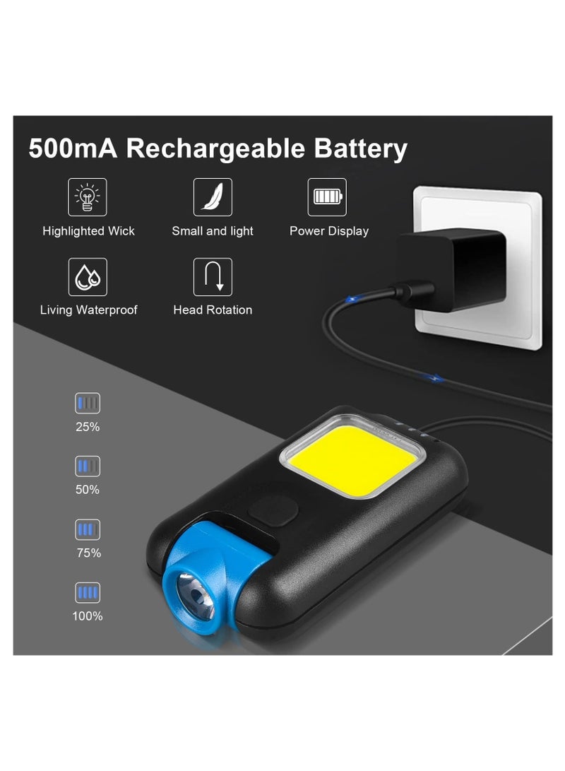 2Pcs Mini Headlamp Rechargeable Cob Work Light with Clip 1000LM 3 Hours Battery Life Super Bright Pocket Light Keychain Work Light Hat Light - Image 2