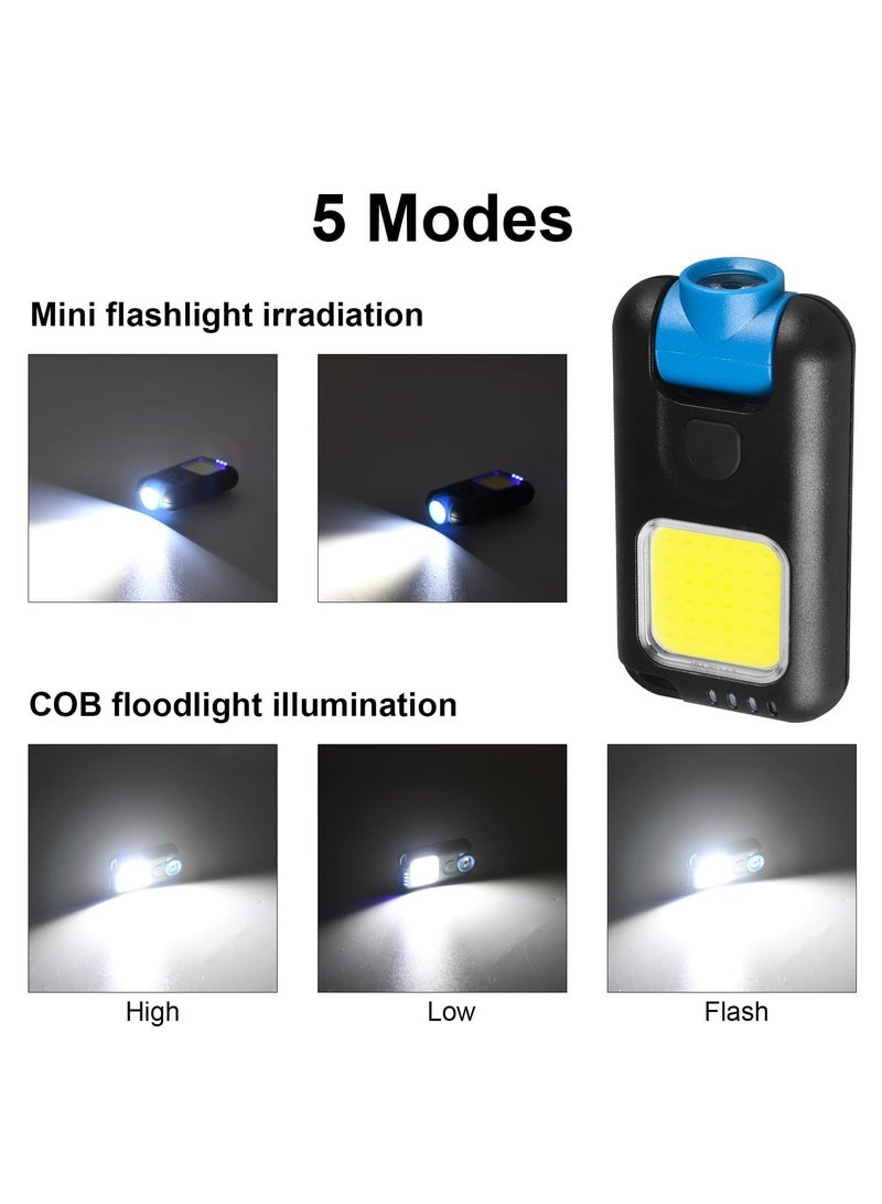 2Pcs Mini Headlamp Rechargeable Cob Work Light with Clip 1000LM 3 Hours Battery Life Super Bright Pocket Light Keychain Work Light Hat Light - Image 3