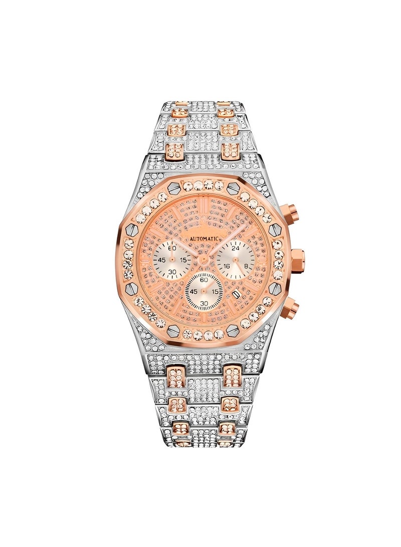 ريوكل ساعة كوارتز بمينا أرقام رومانية وحزام ساعة من الماس وتصميم مقاوم للماء و6 مؤشرات وساعة يد أنيقة للرجال والنساء - Image 2