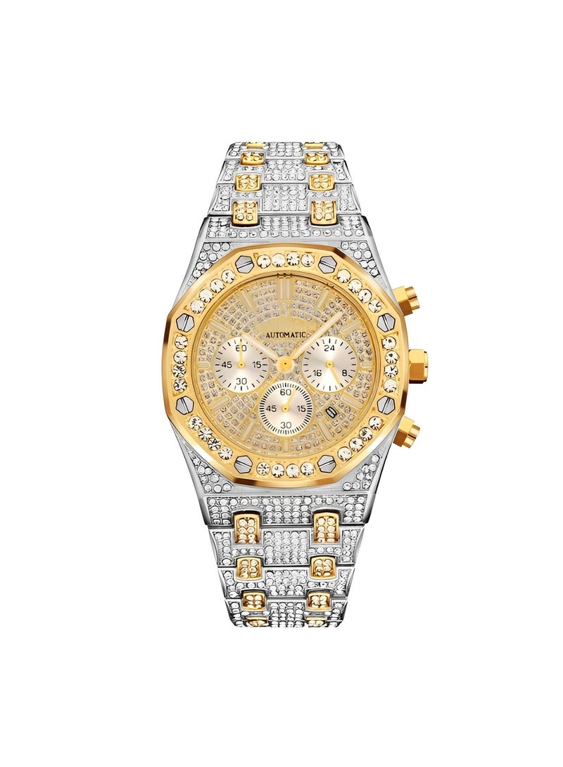 ريوكل ساعة كوارتز بمينا أرقام رومانية وحزام ساعة من الماس وتصميم مقاوم للماء و6 مؤشرات وساعة يد أنيقة للرجال والنساء - Image 1