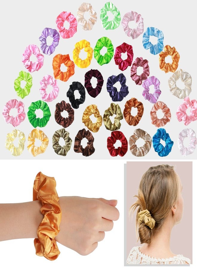 Hoteam 200 Pieces Satin Hair Scrunchies Bulk, 52 Colors Scrunchies for Ponytail Holder Solid Color Satin Hair Tie Hair Elastics Bands for Women Teens Birthday Gift - Image 4