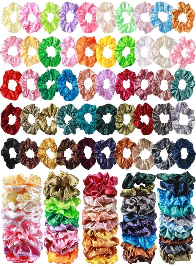 Hoteam 200 Pieces Satin Hair Scrunchies Bulk, 52 Colors Scrunchies for Ponytail Holder Solid Color Satin Hair Tie Hair Elastics Bands for Women Teens Birthday Gift - Image 1