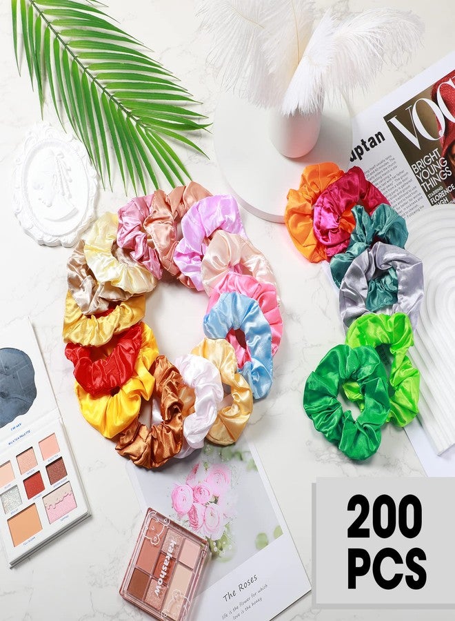 Hoteam 200 Pieces Satin Hair Scrunchies Bulk, 52 Colors Scrunchies for Ponytail Holder Solid Color Satin Hair Tie Hair Elastics Bands for Women Teens Birthday Gift - Image 5