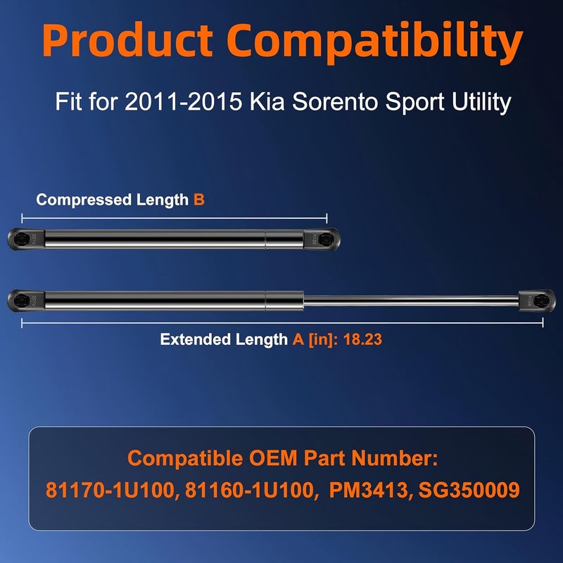 Euplokeer Qty (2) 81160-1U100 Front Hood Strut Lift Support Compatible with 2011-2015 Kia Sorento Sport Utility, Bonnet Shock Strut Spring Replace OE# 81160-1U100 SG35009 Hot & cold climate compatible - Image 2