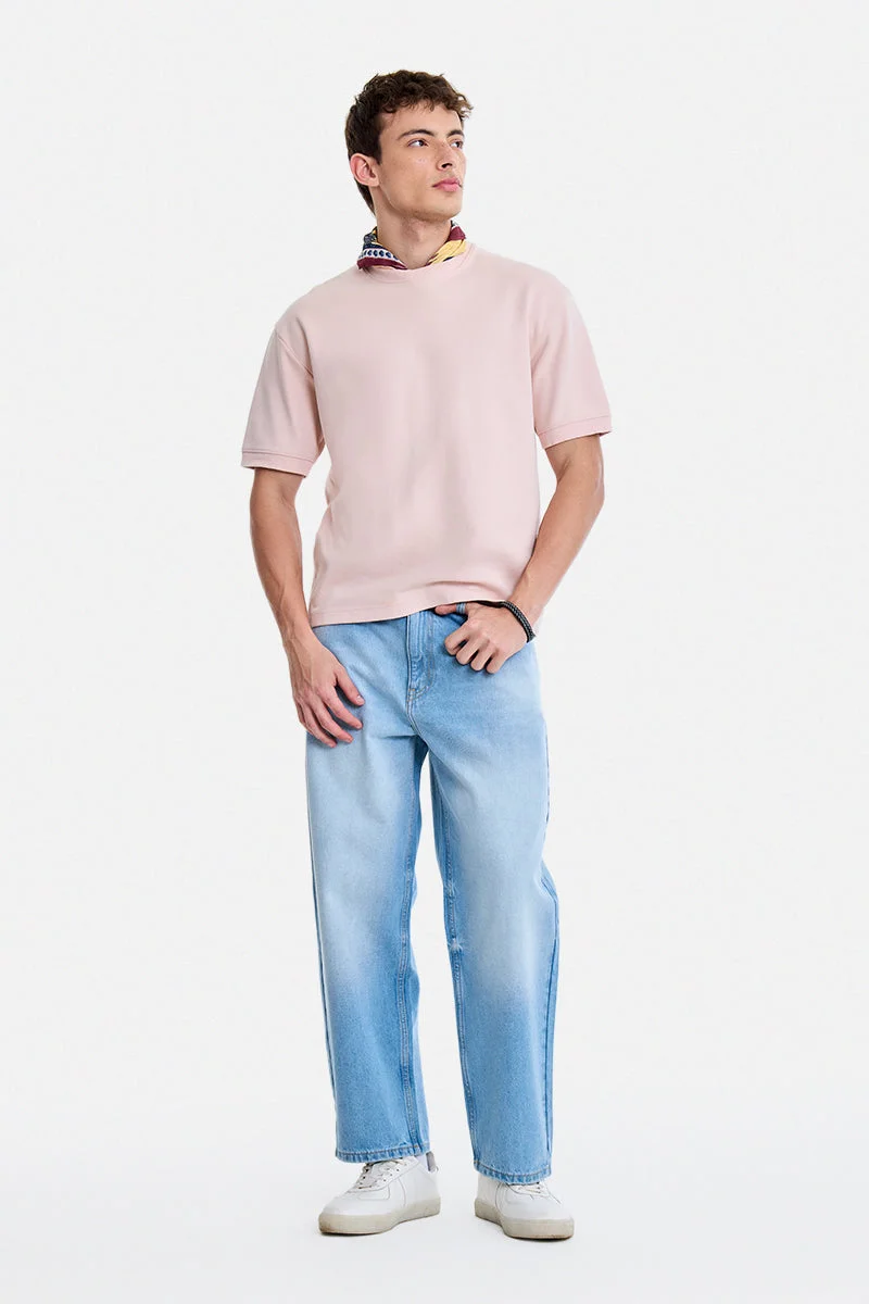 سنيتش Light Blue Solid Wide Leg Streetwear Jeans