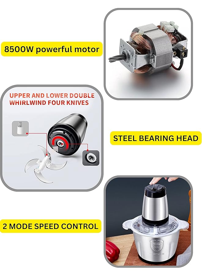 إيروريكس مفرمة لحوم كهربائية بقوة 600 واط ومتعددة الوظائف من الفولاذ المقاوم للصدأ لتقطيع اللحوم والخضروات والفواكه والمكسرات بسرعتين للتحكم في الطعام للمطبخ المنزلي والمطاعم سعة 3.5 لتر - Image 4