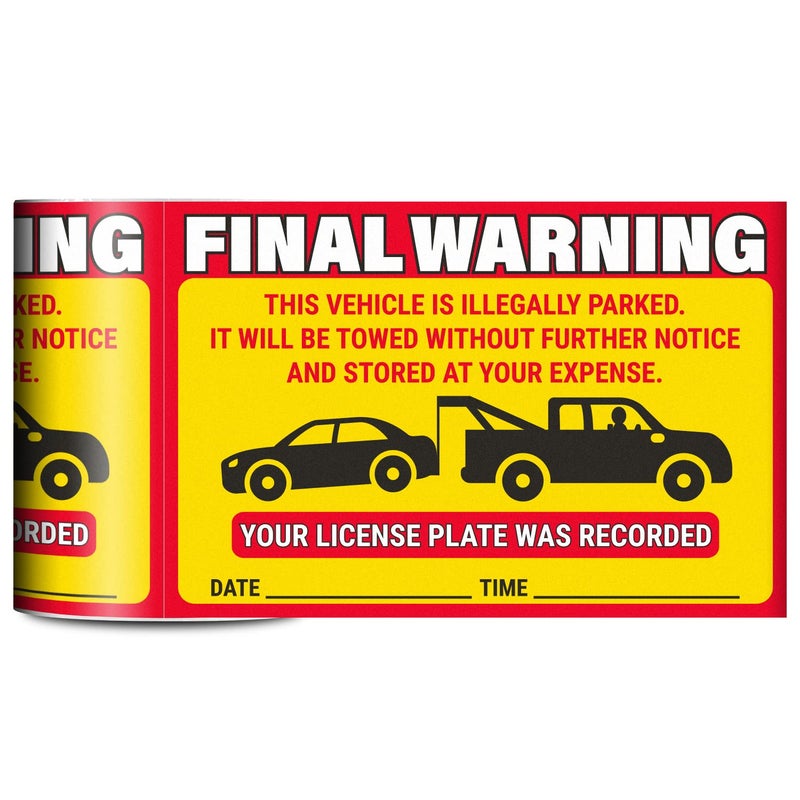 OfficeSmartLabels Final Warning Tow Warning Labels 9 x 6 inch Yellow  300 Labels Will Be Towed Stickers  You are Parked Illegally Stickers Parking Notice Tow Away Sign HOA Notice Hard to Remove