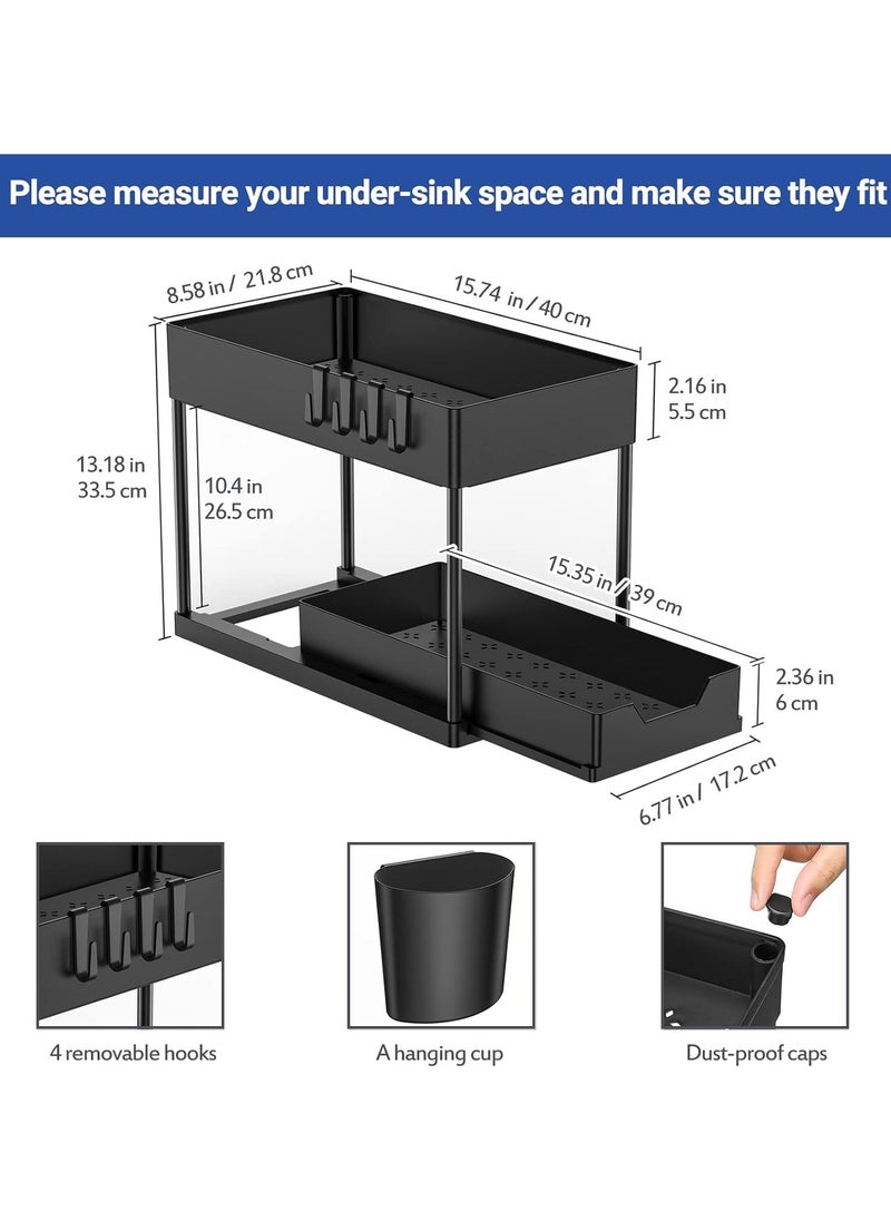 Raxoom 2 Tier Kitchen Sink Organizer with Hooks ,Sink Organizers and Kitchen Storage Sliding Drawer, , Under Bathroom Cabinet Organizer Sink Shelf Storage Rack for Laundry –Black  - Image 5