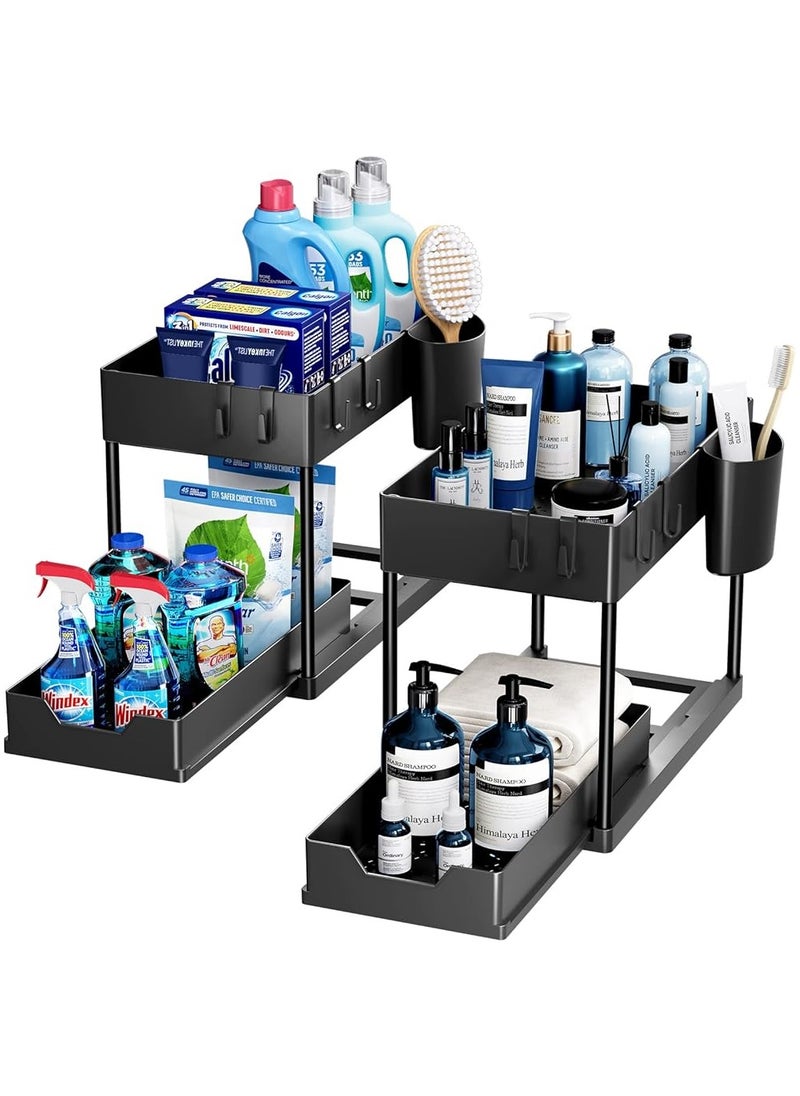 Raxoom 2 Tier Kitchen Sink Organizer with Hooks ,Sink Organizers and Kitchen Storage Sliding Drawer, , Under Bathroom Cabinet Organizer Sink Shelf Storage Rack for Laundry –Black  - Image 1
