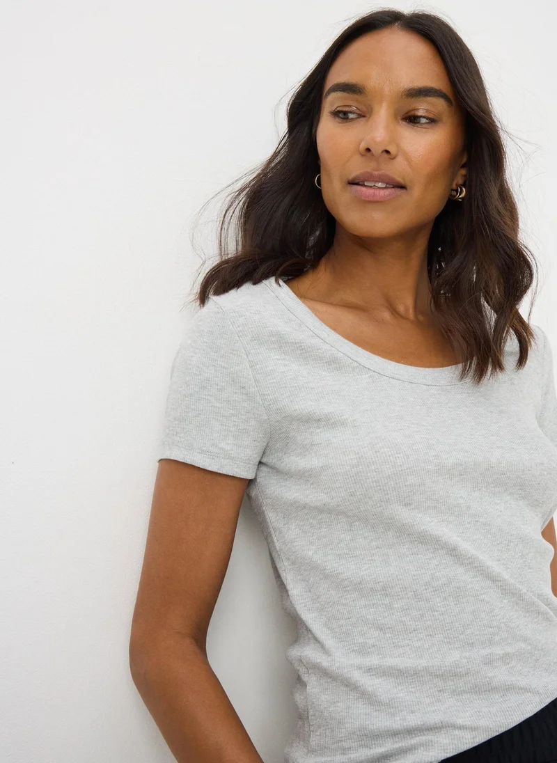 Matalan Grey Marl Fitted Scoop Neck T-Shirt