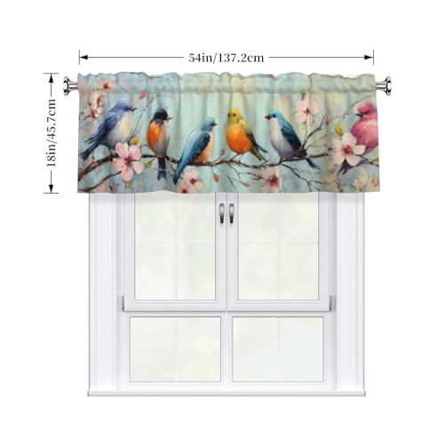 Worltoldb Spring Floral Bird Curtain Valance Short Rod Pocket Window Treatment for Living Room Bedroom Kitchen Bathroom 1 Panel 54" W x 18" L - Image 4
