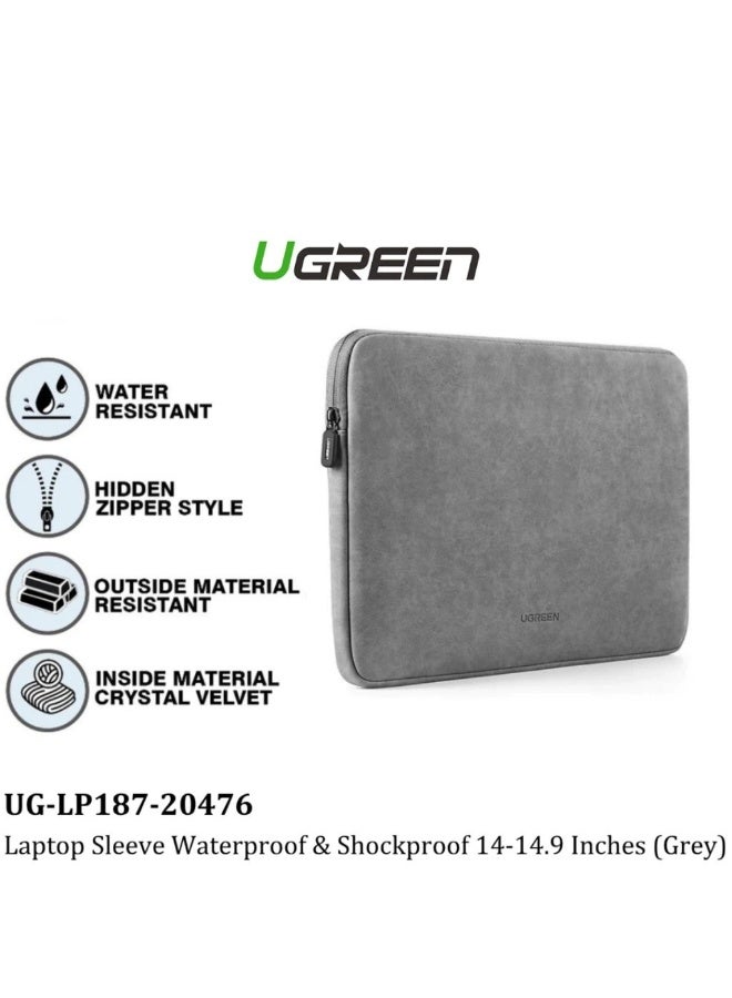 يو جرين حقيبة يوغرين مقاومة للماء للابتوب مقاس 14.9 بوصة – حافظة صدمات من جلد PU (رمادي) | UG-LP187-20476 - Image 2