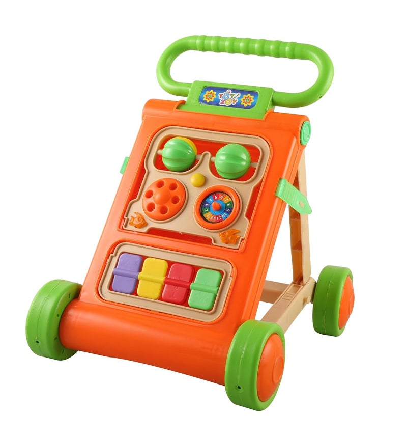 JoyRide Musical Folding Baby Activity Push Walker with Flipping Doors, Turning Gears, and Spinning Panels 4 Colors, Non-Toxic Plastic, Boys Girls 9-18 Months (Orange) - Image 1