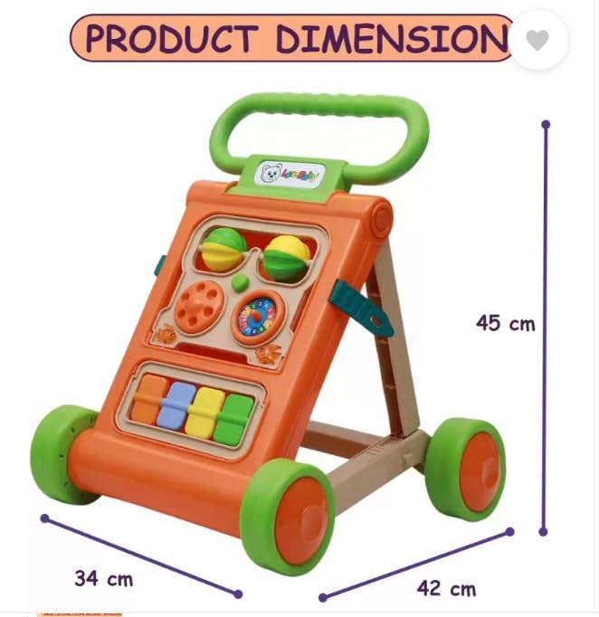 JoyRide Musical Folding Baby Activity Push Walker with Flipping Doors, Turning Gears, and Spinning Panels 4 Colors, Non-Toxic Plastic, Boys Girls 9-18 Months (Orange) - Image 2