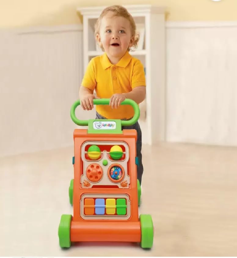JoyRide Musical Folding Baby Activity Push Walker with Flipping Doors, Turning Gears, and Spinning Panels 4 Colors, Non-Toxic Plastic, Boys Girls 9-18 Months (Orange) - Image 3