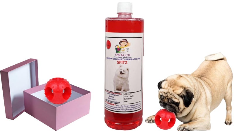 swacch Pet Shampoo | Puppy Safe Shampoo | PH Balanced | Ditch to Itch for Spitz Dog Shampoo 1 Litre (Strawberry) + Goofy Ball Chew Toy Combo Pack - Image 1