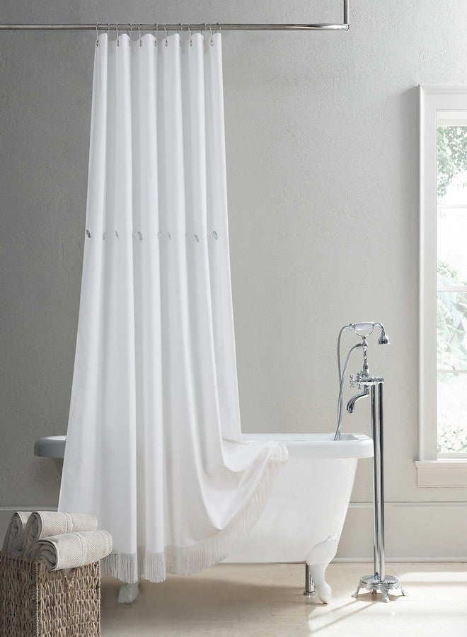 BESTRIPES Extra Long Fabric Shower Curtain, Solid White Tassel Cloth Shower Curtains for Bathroom, Modern Spa Decorative Bathroom Curtains, 72" W x 84" H - Image 1