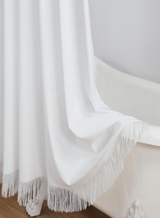 BESTRIPES Extra Long Fabric Shower Curtain, Solid White Tassel Cloth Shower Curtains for Bathroom, Modern Spa Decorative Bathroom Curtains, 72" W x 84" H - Image 4