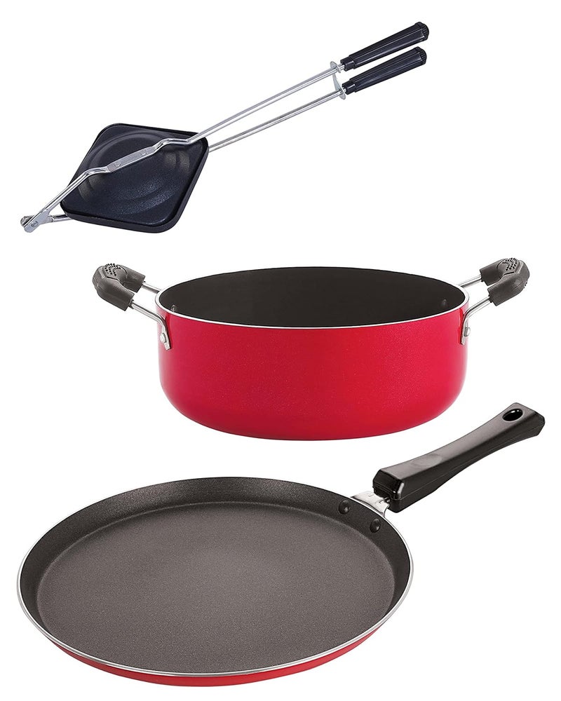 Nirlon Nirlon 3 Layer Coated NonStick Aluminium Pots and Pans Cooking Combo Set of 3 Pieces FT10_HT_CS24  - Image 1