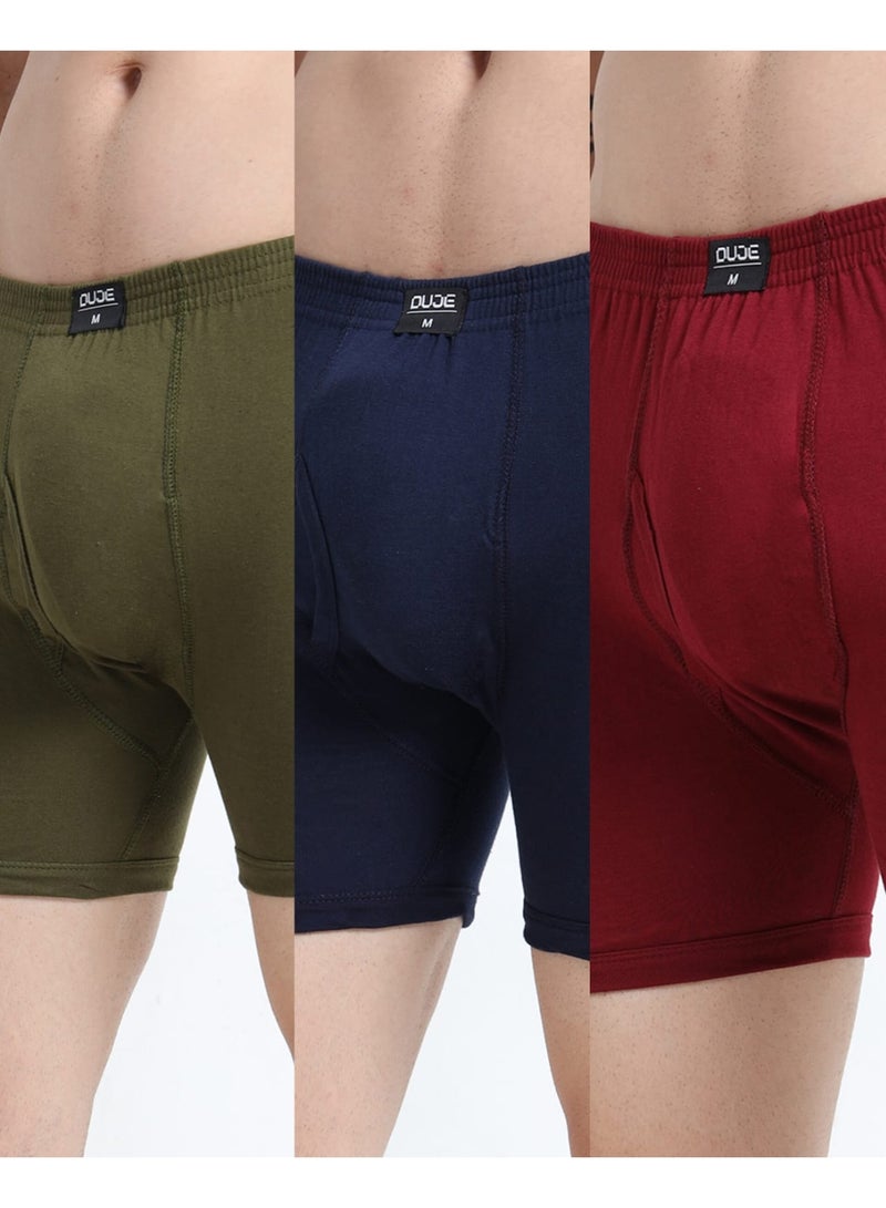 DUJE Men’s Regular Trunks (3-Pack Combo 4 – Green, Blue & Maroon) | 100% Combed Cotton | Breathable, Sweat-Absorbing, Anti-Bacterial & Odour-Free Everyday Innerwear - Image 1