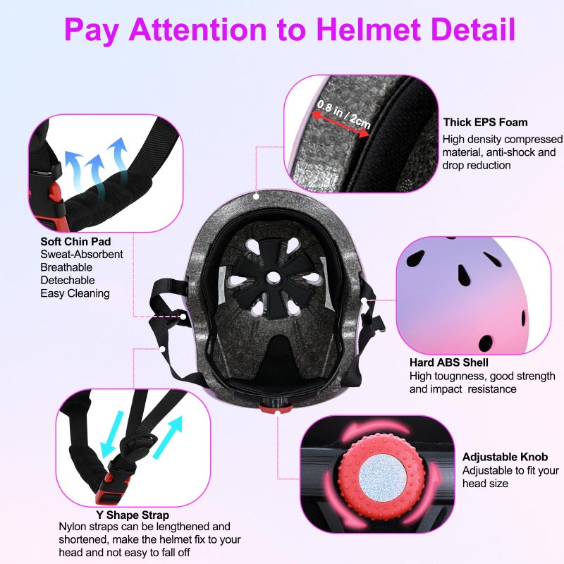 DINILEMU Kids Toddler Bike Helmet for Kids 3-5-8-14 Skateboard Helmet for Roller Skate Scooter Inline Skating Longboard Boys Girls Bicycle Helmet Pink Purple - Image 4