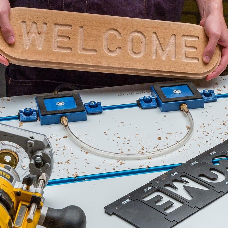 ROCKLER Vacuum Clamp Pod Kit w/T Bolt, Fold Down Knobs, Vacuum Hose, Barbed Brass Fitting, & Vacuum Gasket – CNC Clamps for CNC Projects, Routed Signs and Plaques - Image 2