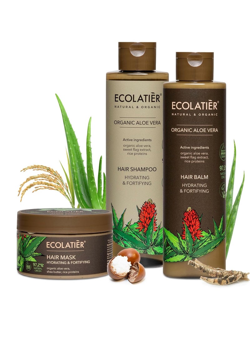 ECOLATIER - Hair Mask, Shampoo, and Hair Balm Hydrating & Fortifying Organic Aloe Vera Bundle – Nourishing, Strengthening, and Moisturizing Care for Healthy Hair Growth - Image 1