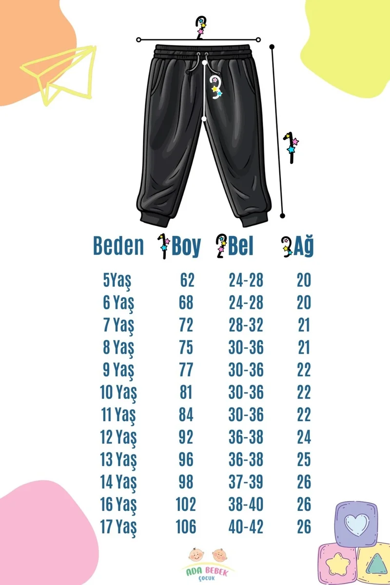 Ada Bebek Çocuk Ada Baby Kids Cotton Double Pocket Zippered Rubber Leg Kids Sweatpants