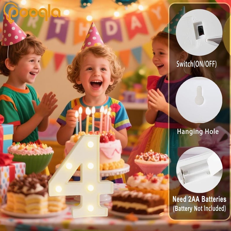 بوكلا حروف وأرقام LED زخرفية مضيئة من ، لافتة ماركي بلاستيكية بيضاء لتزيين الحفلات والزفاف تعمل بالبطارية (4) - Image 2