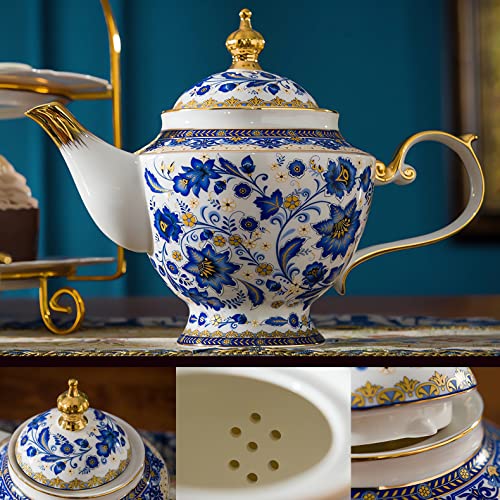 ACMLIFE Tea Set for Adults, Vintage Tea Sets, Bone China Tea Set, Tea Cup Set Porcelain Tea Set for 6, Floral Tea Cup Set With Teapot, 21 Pieces Tea Party Sets for Women Gift，Mother's Day (Blue) - Image 3