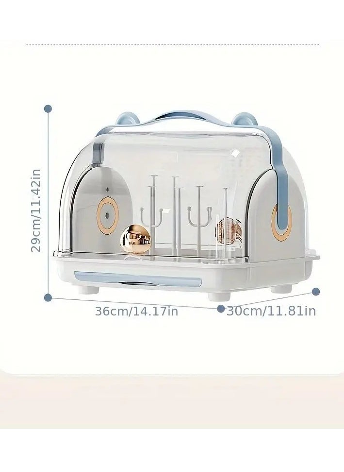 Little tots Baby Desktop Storage Box With Lid, Dustproof Bottle, Drain Storage Rack, Baby Tableware, Food Supplement Tool, Finishing And Storage Blue Color  - Image 5