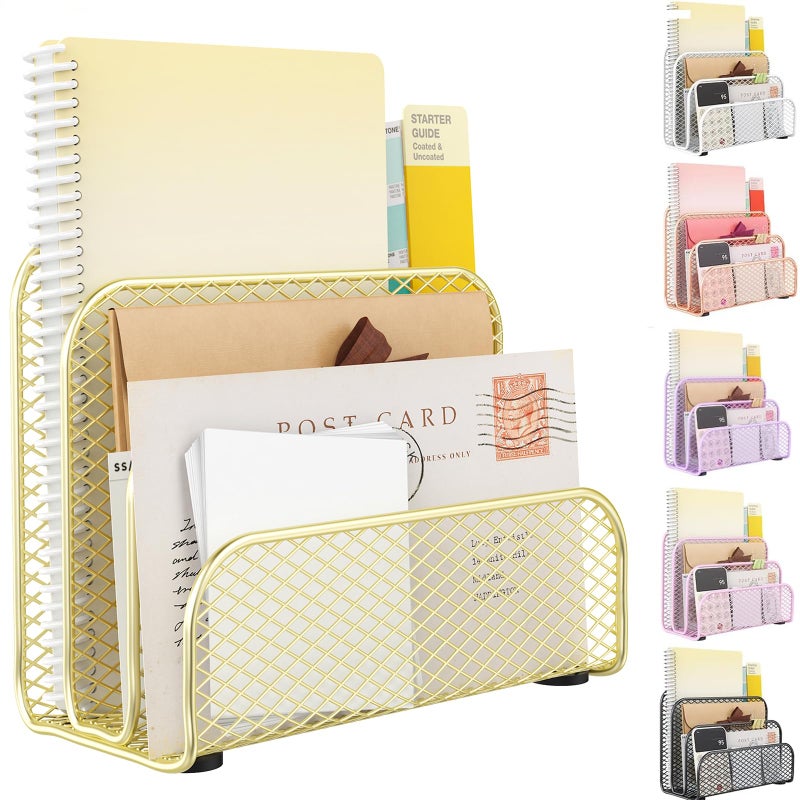 gianotter Mail Organizer Countertop, Metal File Holder with 3-Slot, Gold Desk Accessories for Office (Gold) - Image 1