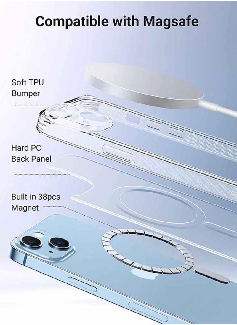 Generic - iPhone 14 Magnetic Case, Compatible with MagSafe Wireless Charging, Anti-Scratch Bumper Cover (Clear), TPU - PC - Image 1
