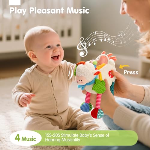 hahaland Baby Toys 0-6 Months - Baby Sensory Toys 0-3-6 Months Car Seat Toy Hanging - Musical Animals with Pull String Rattle Teether Crinkle Mirror, Crib Stroller Toy Tummy Time Babies Girl Boy Gifts - Image 4