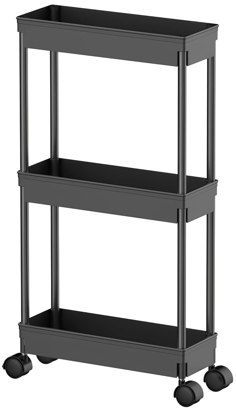 Sooyee 3-Tier Rolling Cart with Wheels, Slim Narrow Storage Cabinet, Under Desk Storage Organizer for Office, Bathroom, Kitchen, Laundry Room, Narrow Places, Black - Image 1